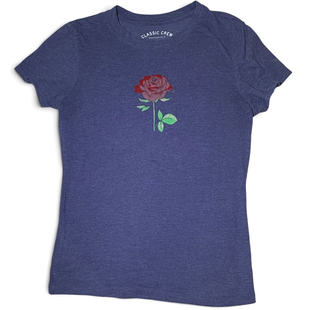 Aeropostale Classic Crew Navy Heather Rose Graphic T-Shirt XL Womens